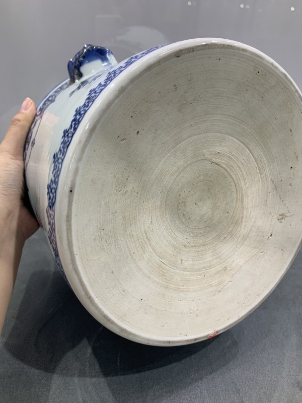 清乾隆青花描金璎珞纹折枝花卉纹兽耳笔筒 - 图9