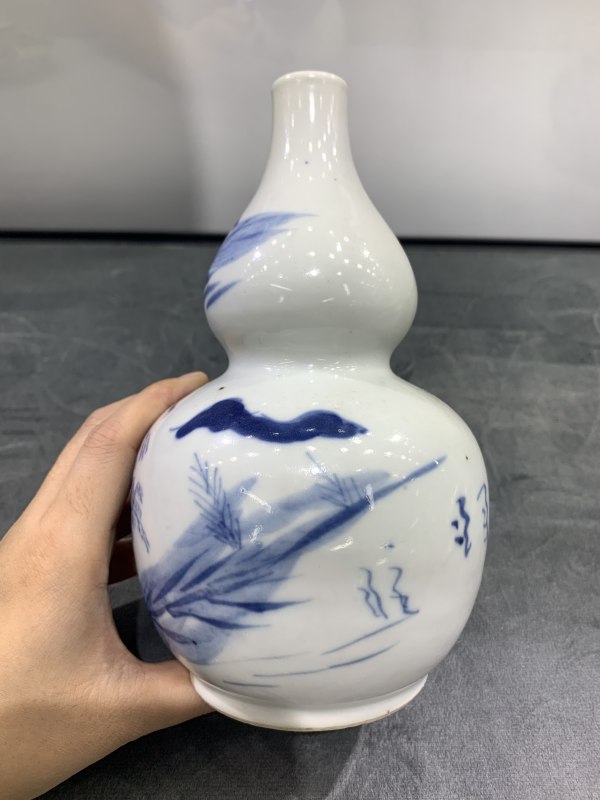 清晚期青花山水楼阁纹葫芦瓶 - 图6