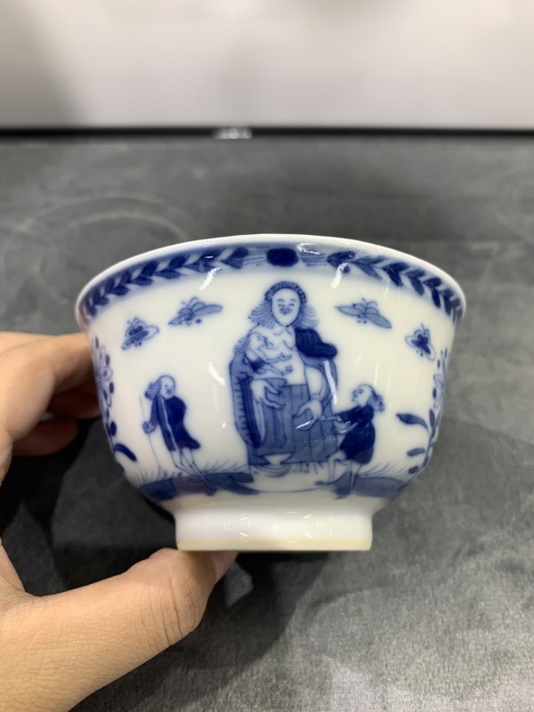 清康熙青花花鸟人物纹茶园 - 图5