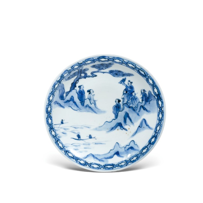 明天启青花神仙人物故事纹盘