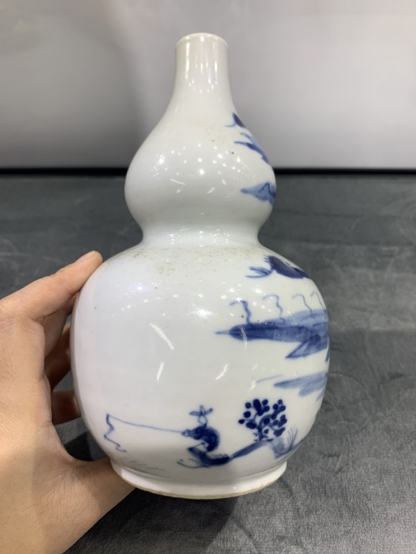 清晚期青花山水楼阁纹葫芦瓶 - 图7