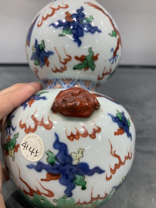 清晚期青花五彩四灵图兽耳葫芦瓶 - 图12