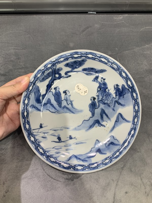明天启青花神仙人物故事纹盘 - 图2