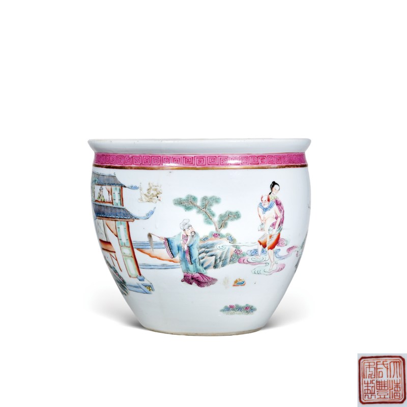 清晚期粉彩钟馗嫁妹图案缸 - 图1