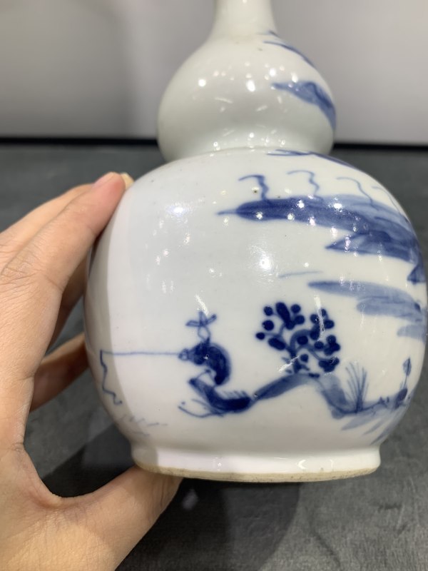 清晚期青花山水楼阁纹葫芦瓶 - 图9