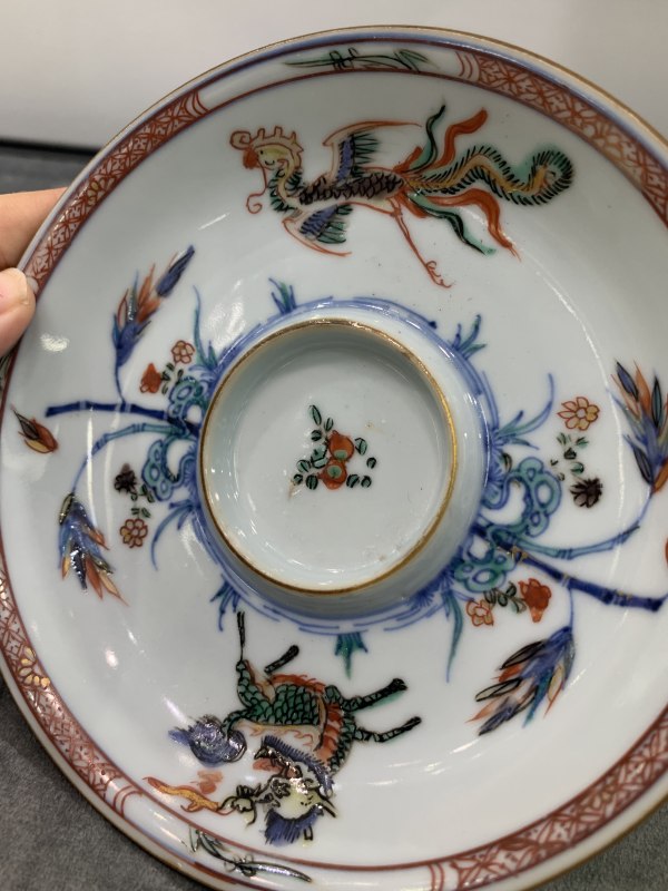 清康熙斗彩麒麟引凤纹杯盏一套 - 图12