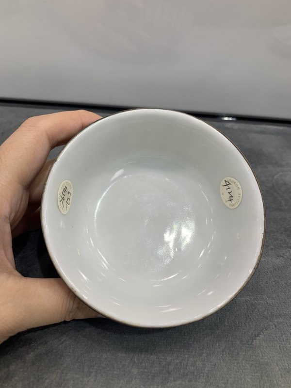 清晚期青花诗文茶园（包铜口） - 图7