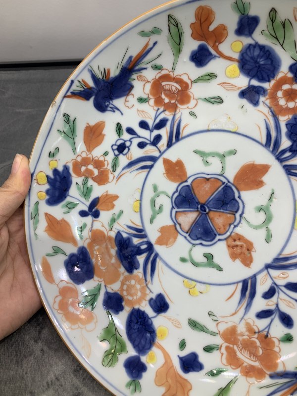 清康熙青花加彩花鸟纹盘 - 图4