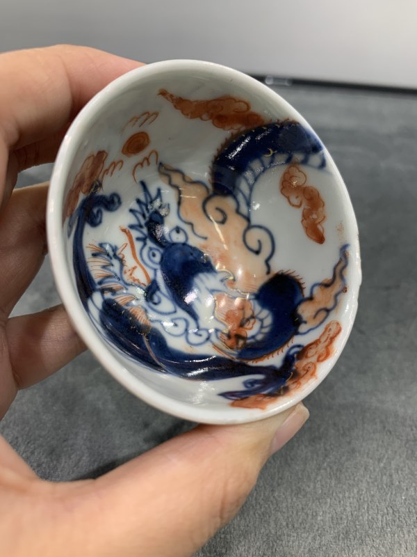 清乾隆青花矾红描金过墙龙纹小杯 - 图8