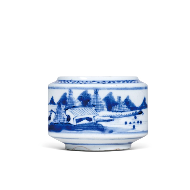 清乾隆青花山水楼阁纹水盂