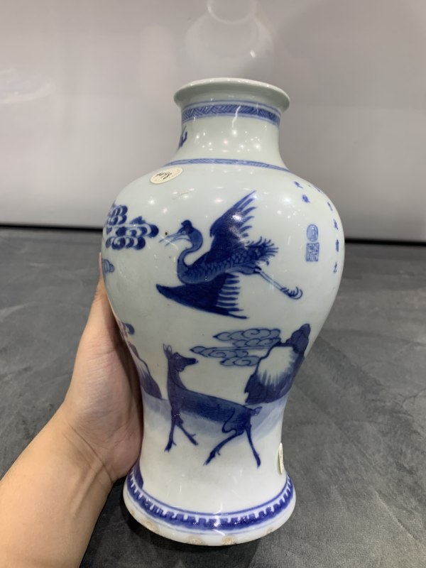 清康熙青花鹤鹿同春诗文梅瓶 - 图3