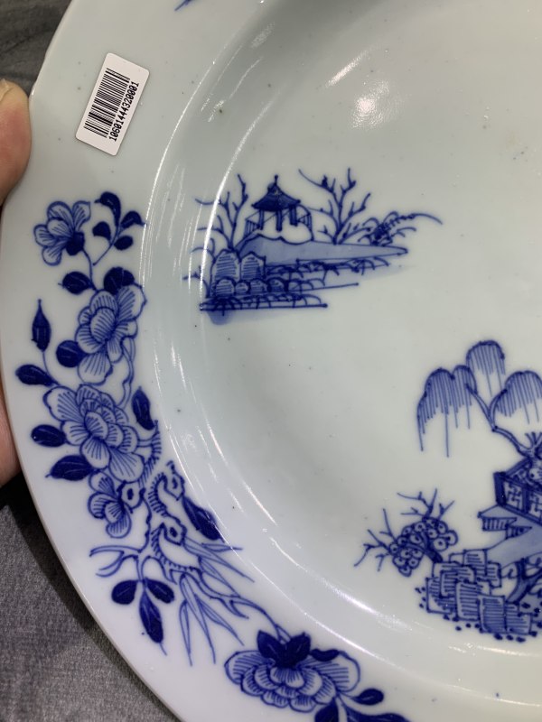 清雍正青花山水楼阁纹折沿盘 - 图5