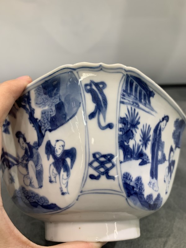 清康熙青花教子图四方倭角碗 - 图9