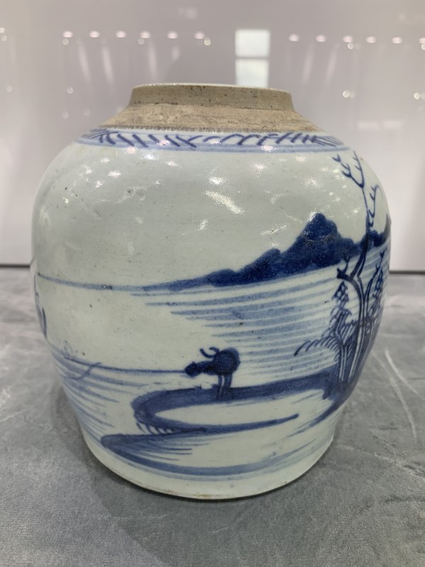 清中期青花山水楼阁纹罐 - 图6