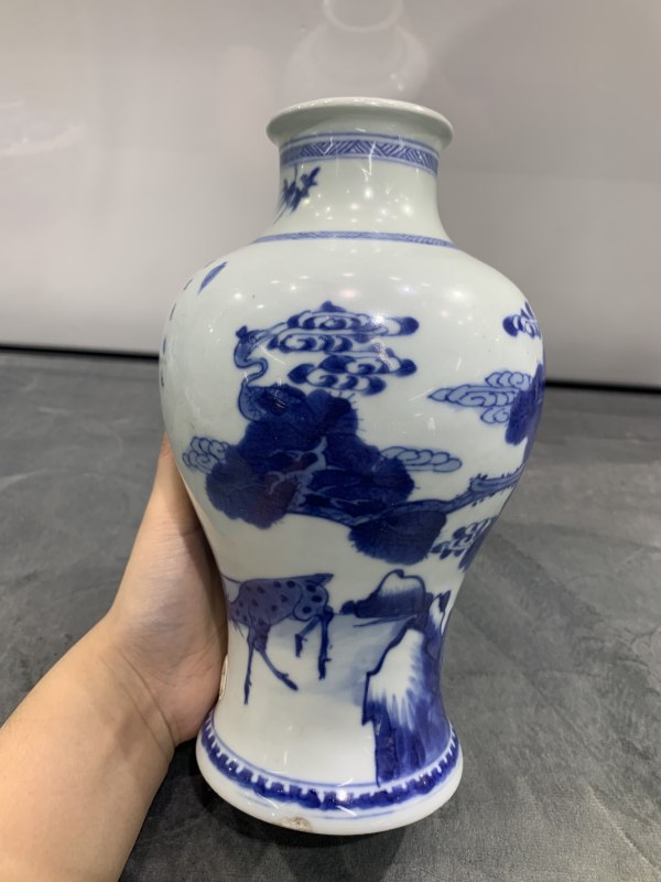 清康熙青花鹤鹿同春诗文梅瓶 - 图5