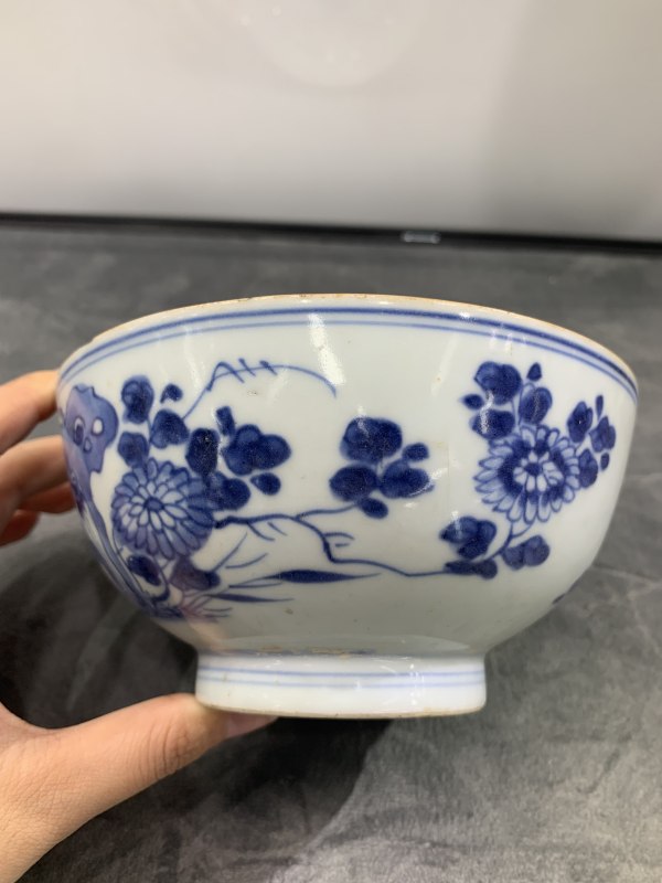 清康熙青花洞石牡丹花卉纹碗 - 图3