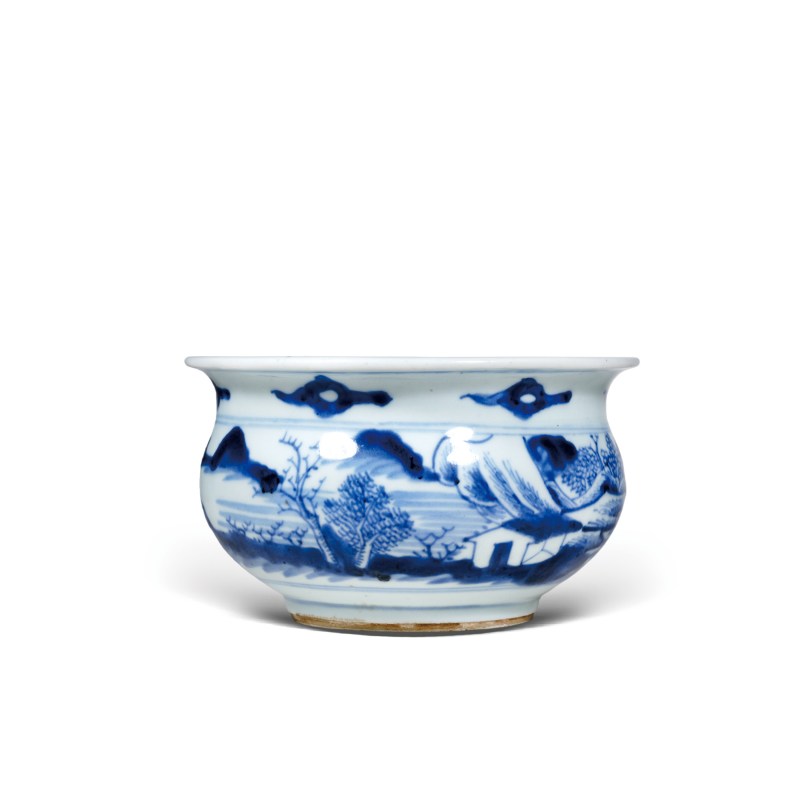 清乾隆青花山水楼阁纹琴炉