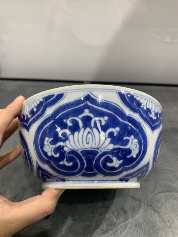 清康熙青花如意纹盖缸 - 图2