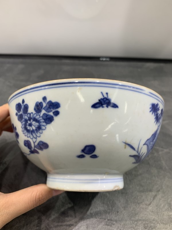 清康熙青花洞石牡丹花卉纹碗 - 图4