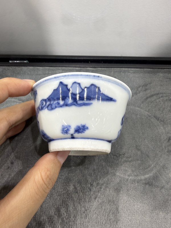 清康熙青花货郎图杯碟一套 - 图10