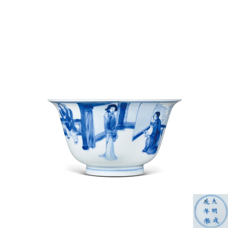 清康熙青花西厢记人物故事纹杯