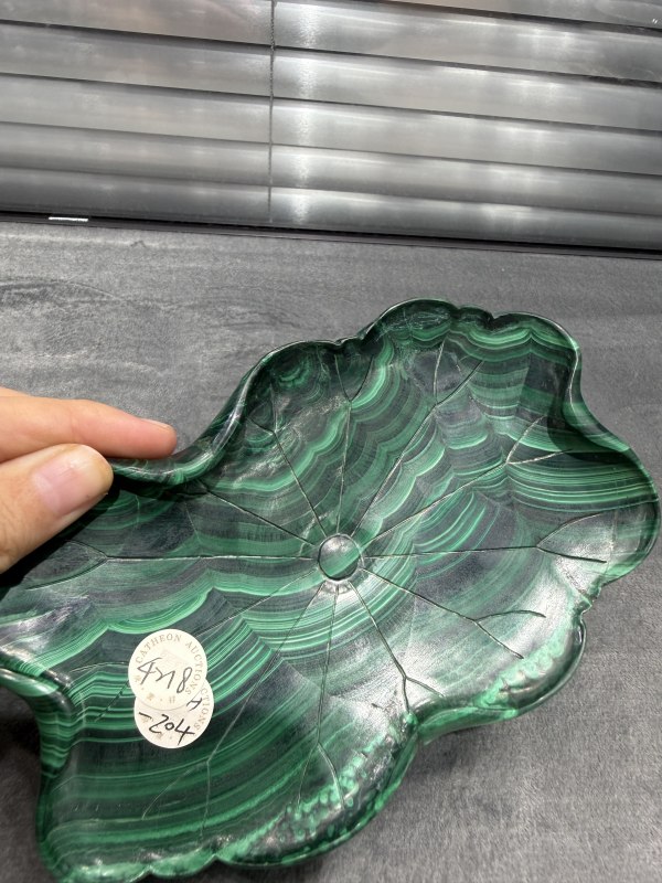 清晚期孔雀石荷叶形洗（带木座） - 图5