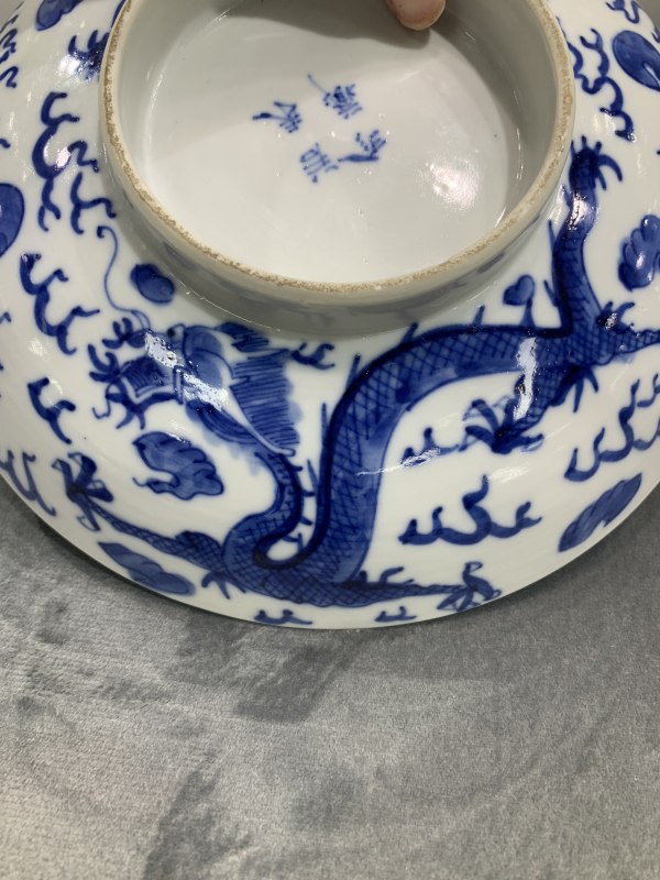 清晚期青花双龙赶珠纹盖碗 - 图14