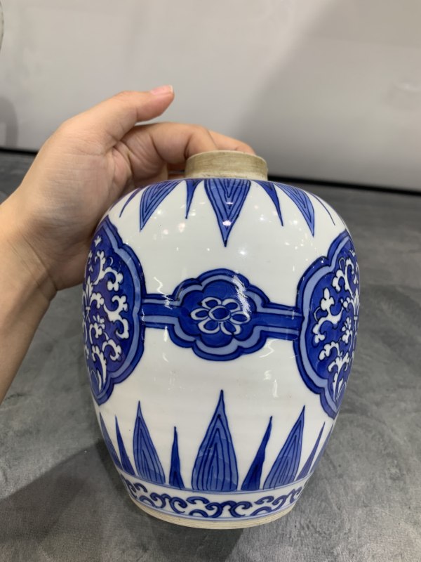 清康熙青花蕉叶如意纹莲子罐 - 图3