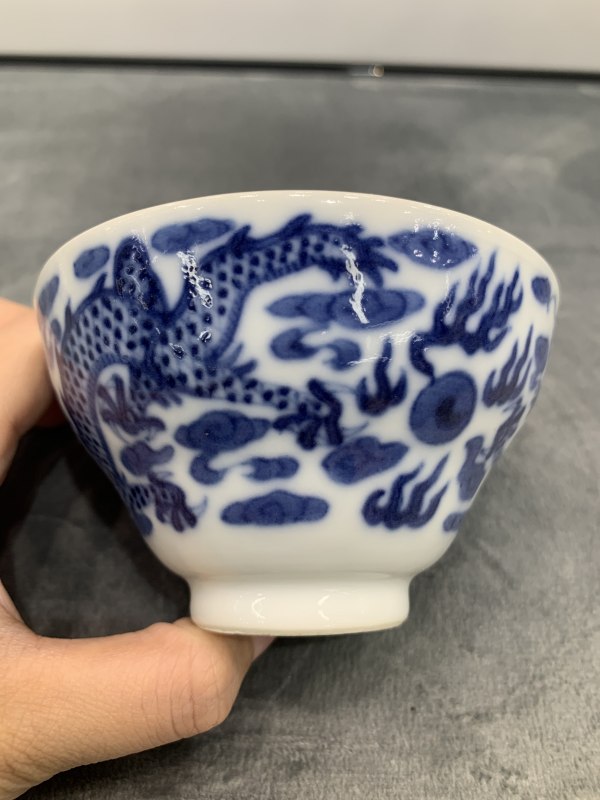 清中期青花双龙赶珠纹盖碗 - 图6