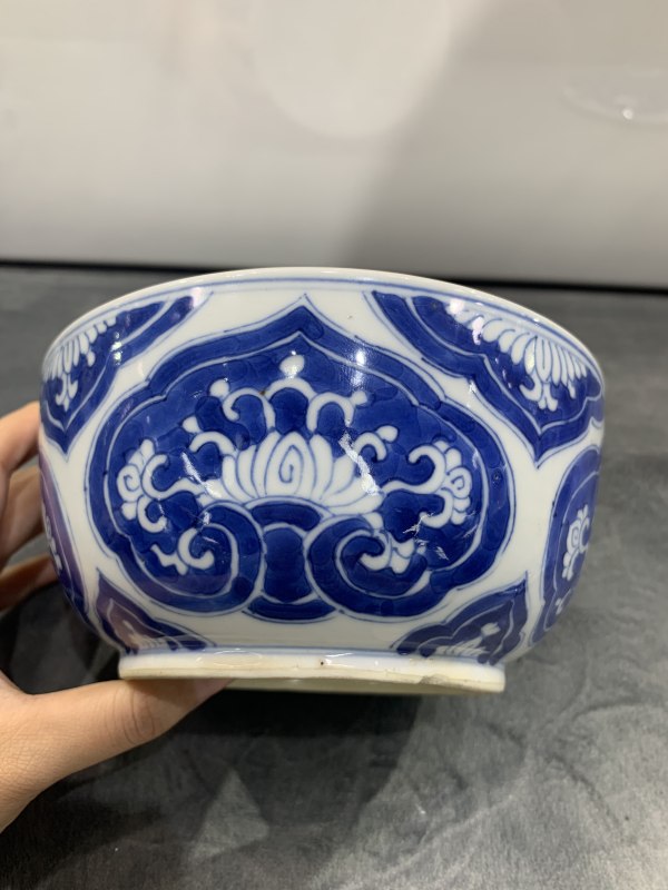 清康熙青花如意纹盖缸 - 图4