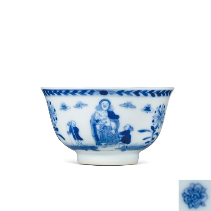 清康熙青花花鸟人物纹茶园