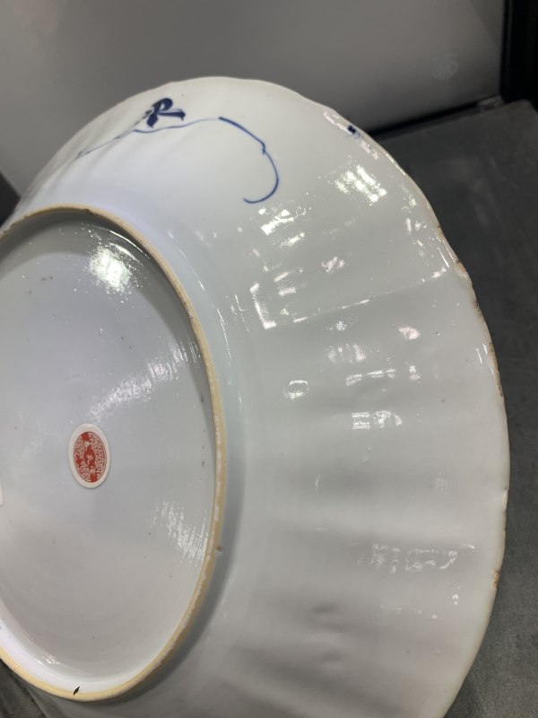清康熙青花开光雉鸡牡丹纹花口大盘 - 图9