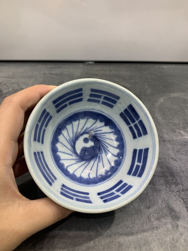 清雍正外粉青釉内青花太极八卦纹杯 - 图6