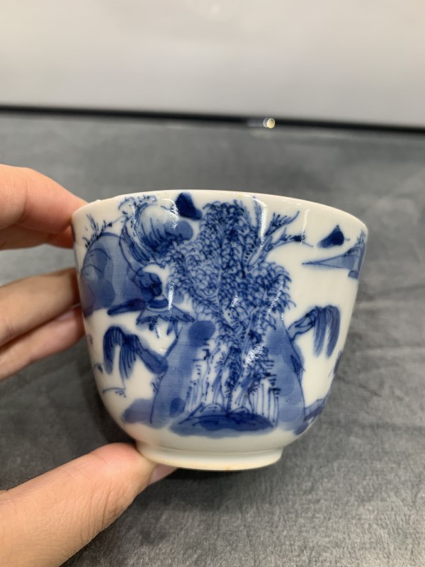 清道光青花牧牛图小杯 - 图4