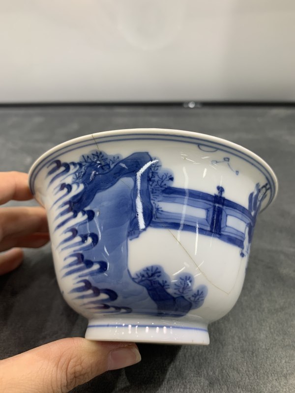 清康熙青花西厢记人物故事纹杯 - 图4
