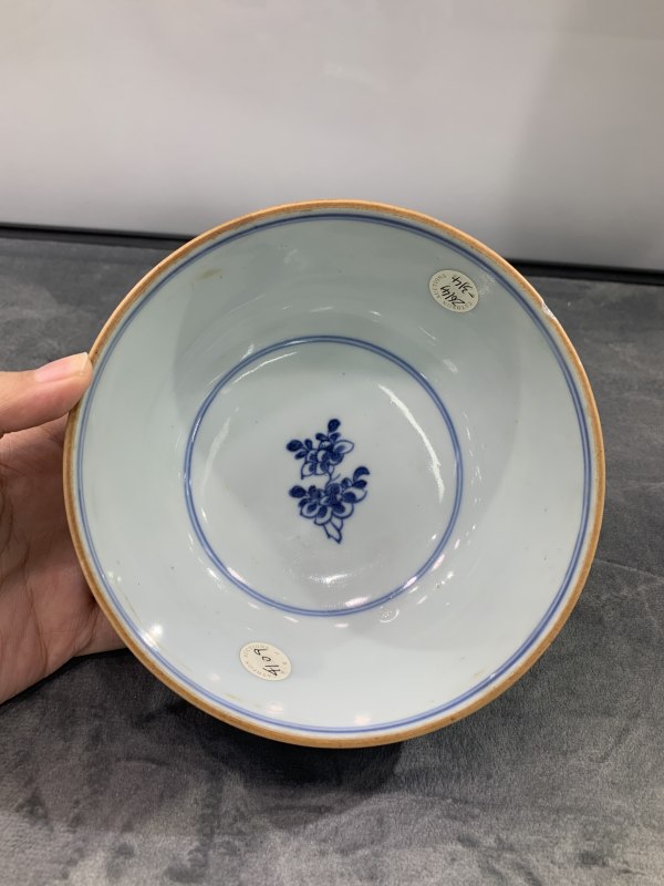 清康熙青花洞石牡丹花卉纹碗 - 图7