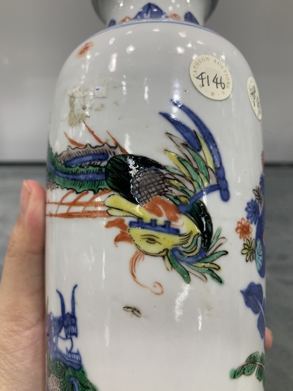 清晚期青花五彩洞石芭蕉麒麟引凤纹筒瓶 - 图10