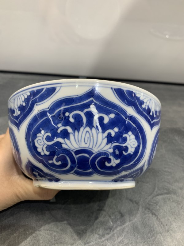 清康熙青花如意纹盖缸 - 图5