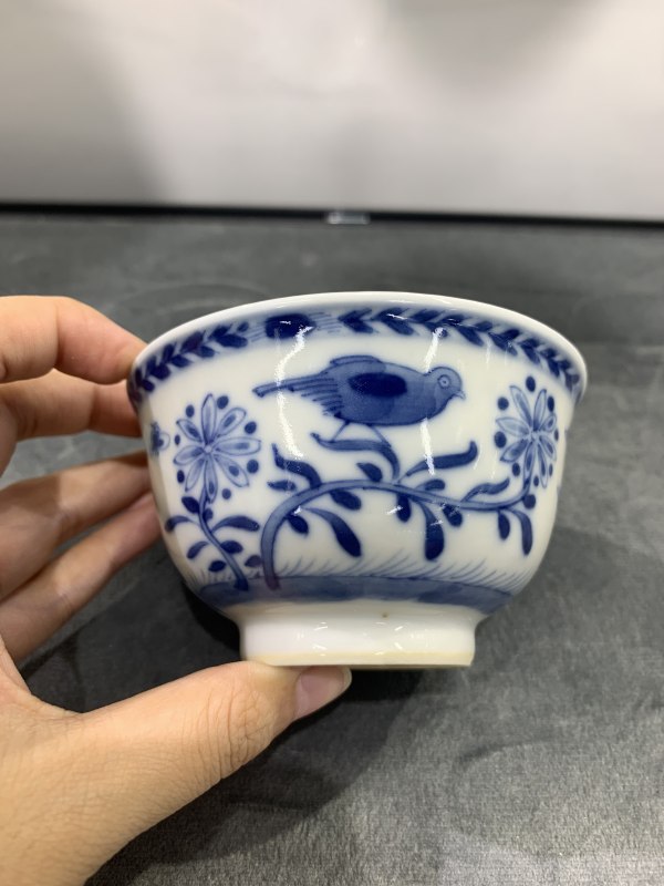 清康熙青花花鸟人物纹茶园 - 图2