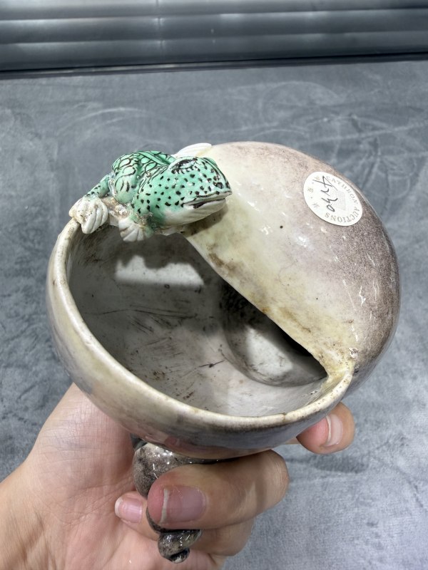 清晚期素三彩蛙鸣田螺水丞 - 图7