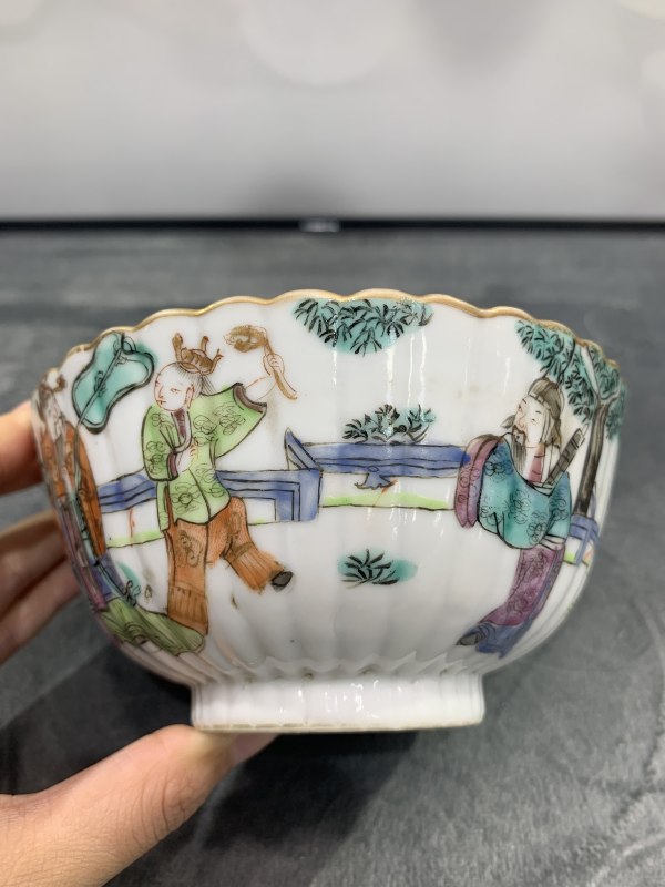 清同治粉彩福禄寿三星模印花口碗 - 图5