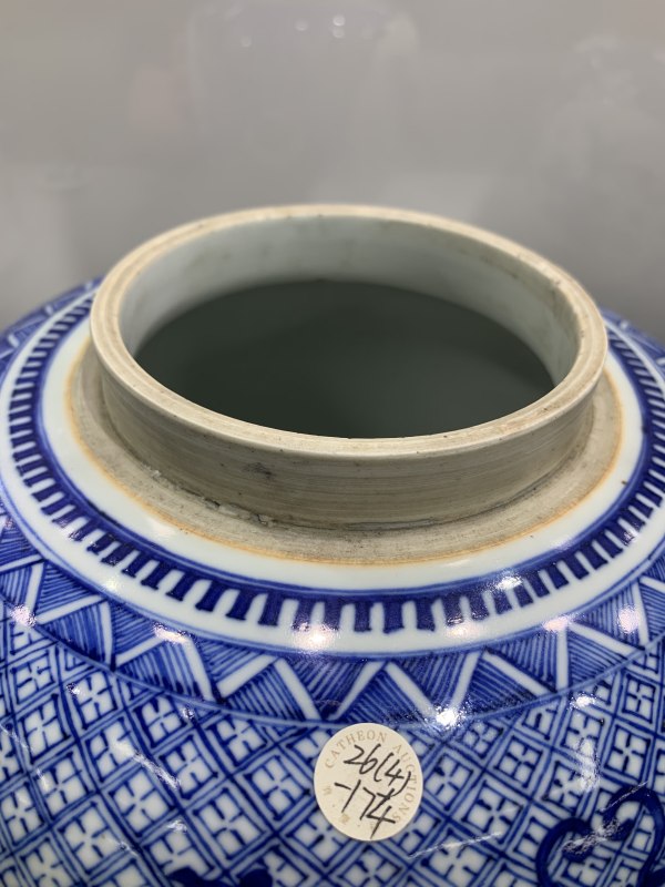 清康熙青花锦地开光天马献禄瑞兽纹罐 - 图9