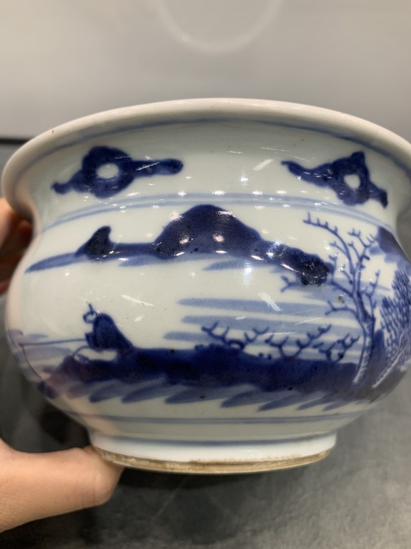 清乾隆青花山水楼阁纹琴炉 - 图6
