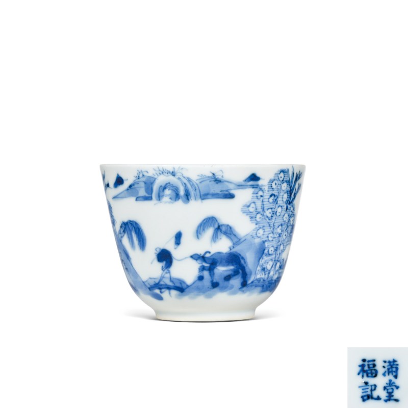 清道光青花牧牛图小杯