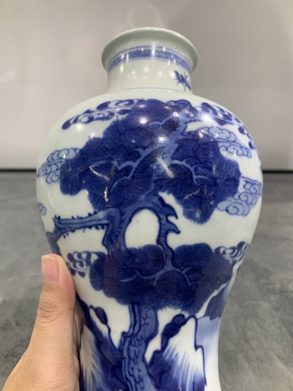 清康熙青花鹤鹿同春诗文梅瓶 - 图12