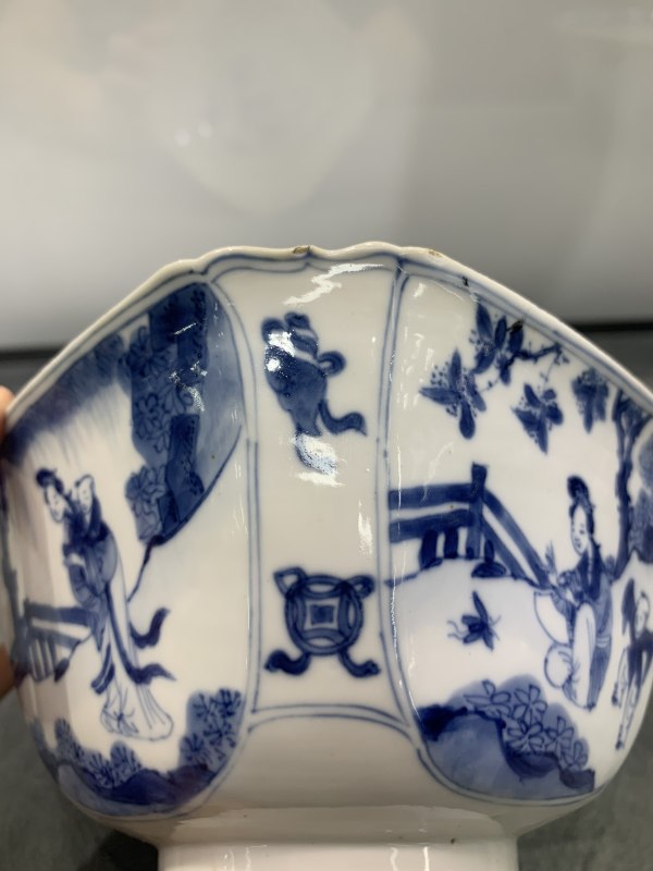 清康熙青花教子图四方倭角碗 - 图6