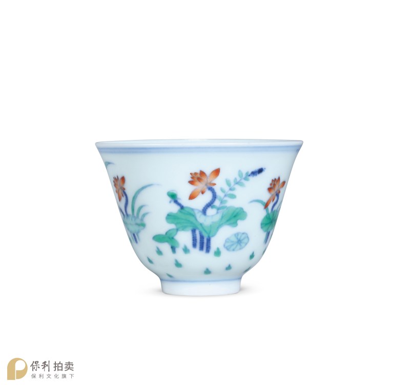 清康熙 斗彩荷塘清趣图小酒圆 - 图3