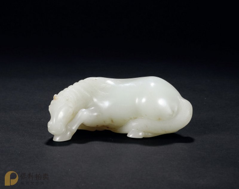 清乾隆 白玉卧马