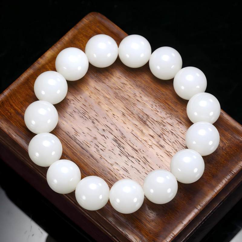 藏级俄巴沙料羊脂白玉14mm圆珠手串 - 图1