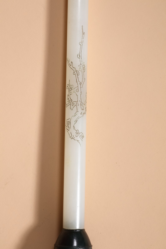 清 白玉镶碧玉刻诗文毛笔 - 图4